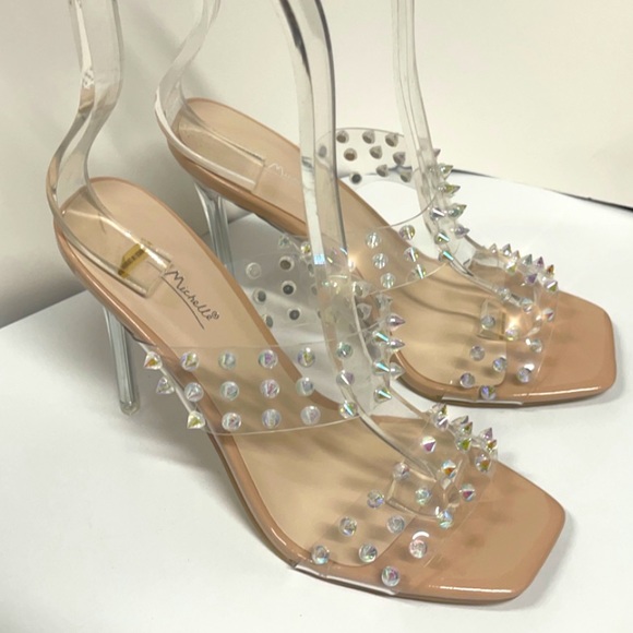 Last Chance FEISTY Clear Strap Stiletto Bright Studded Heeled Mules 5.5 - Picture 8 of 10